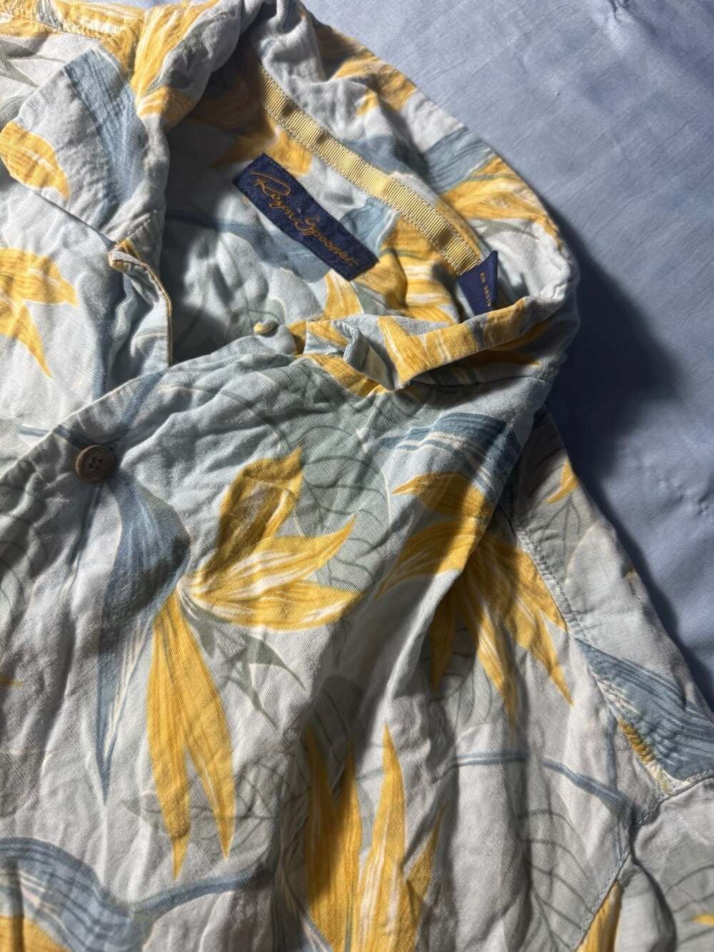 Reyn Spooner Hawaiian Shirt Birds Of Paradise Blue Yellow